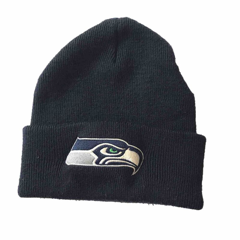 Seattle Seahawks Knitted Cuff Beanie Hat Blue Gray Logo NFL Football Superbowl
